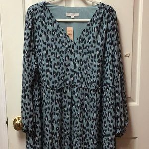 LOFT BLUE LEOPARD DRESS SIZE 16PLUS